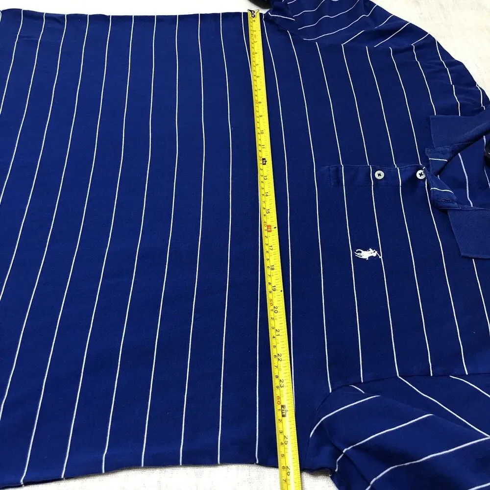 Polo Golf Ralph Lauren Shirt Men XL Blue White Striped Pima Cotton Golf Preppy